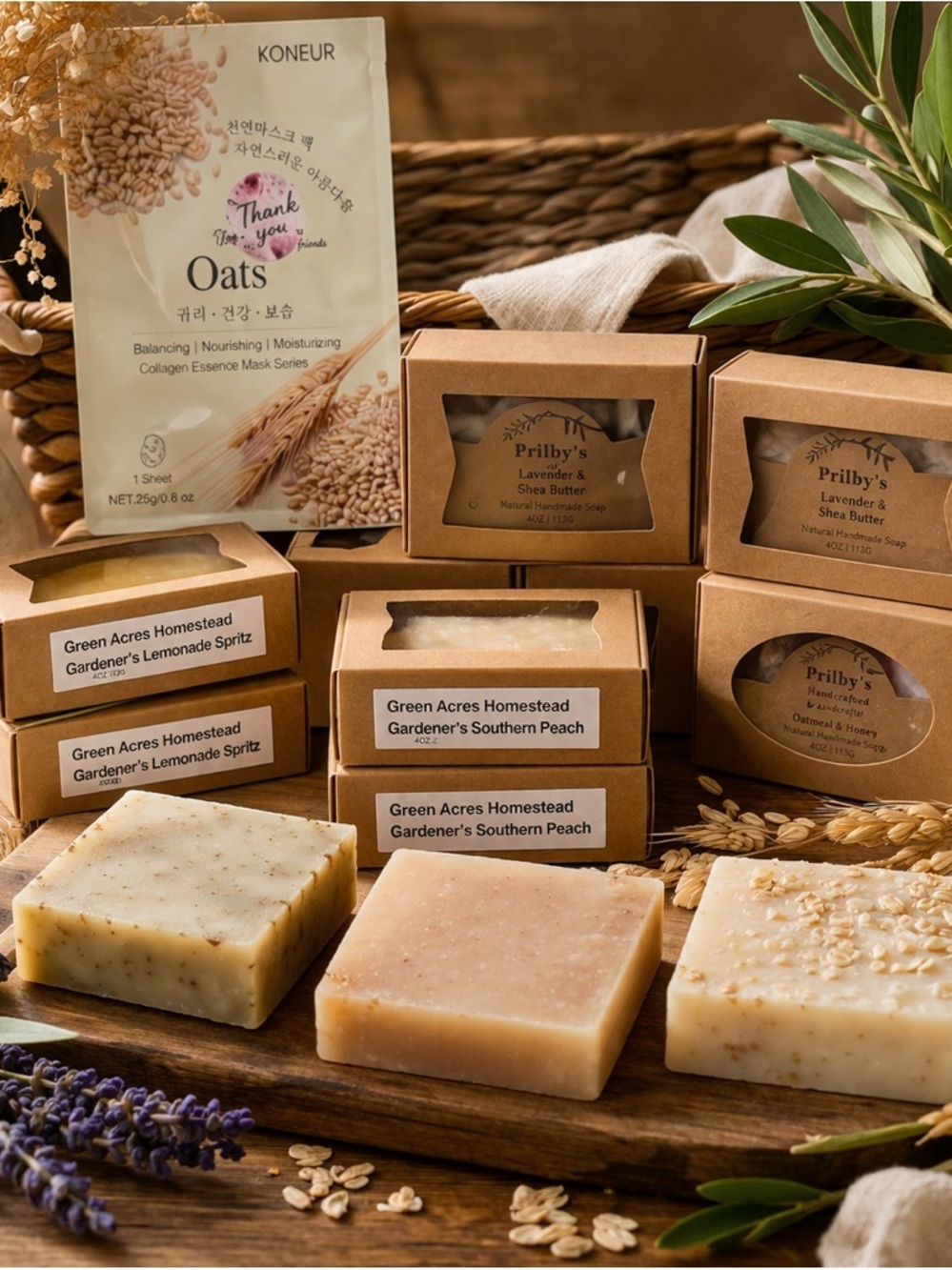 Bath soaps Hand crafted custom made in a wide variety of flavors with basket